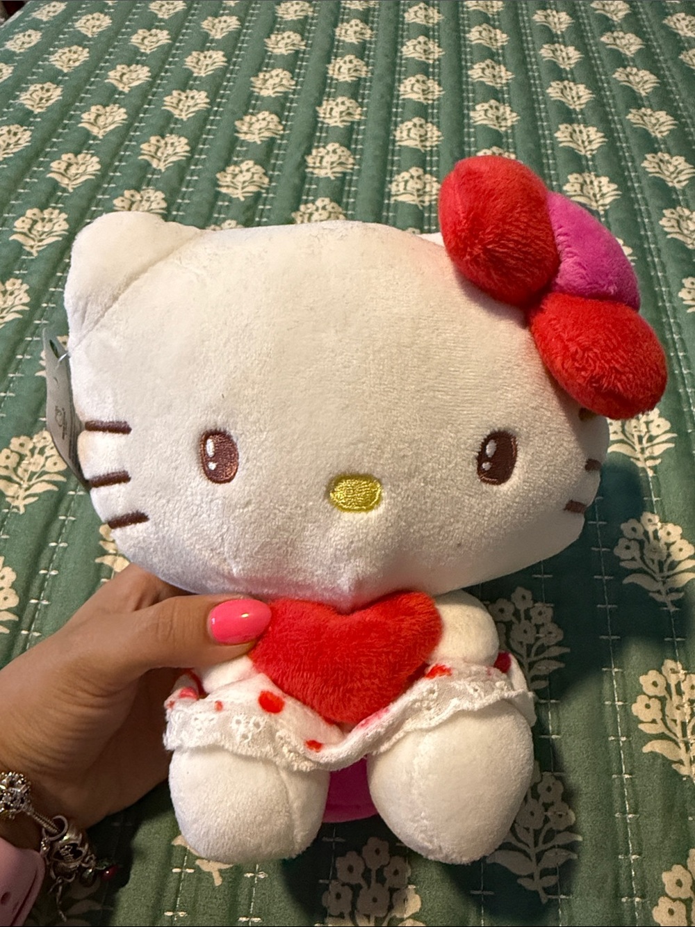 Sanrio Hello Kitty White Plush with Red Heart and Pink-Red Bow